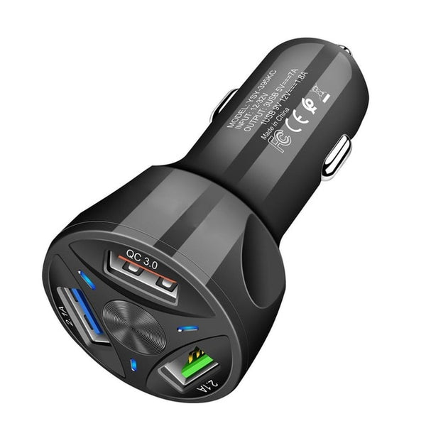 USB universal car charger for mobile phones 3 port black color