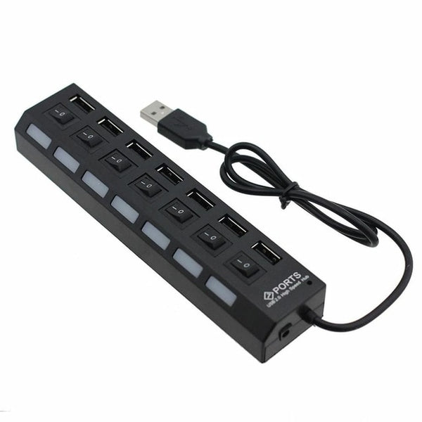 Black USB simultaneous charge for phone and devices with 7 ports