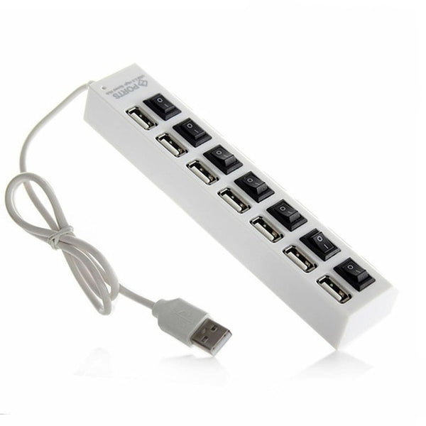 White USB simultaneous charge for phone and devices with 7 ports