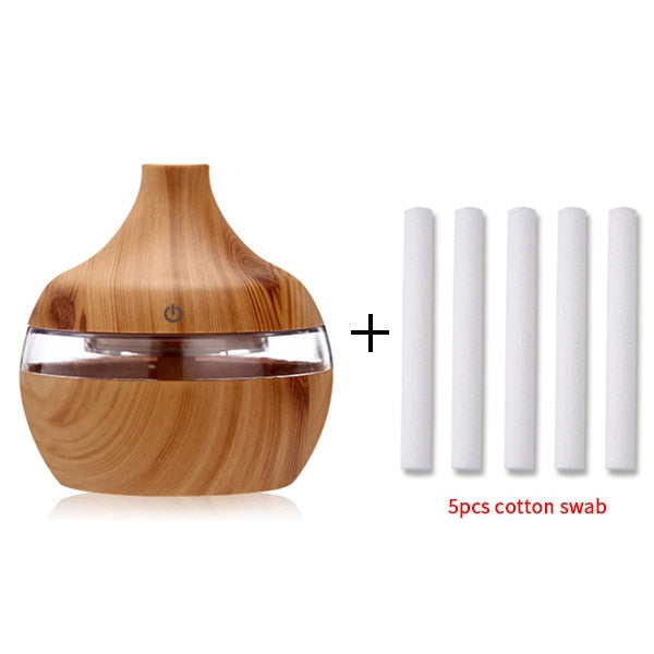 Wooden electric humidifier aroma oil diffuser with 5 cotton swabs