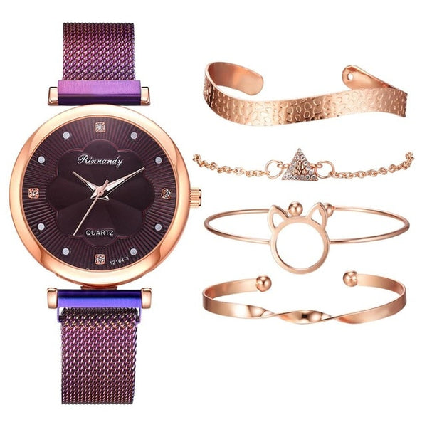 Coffee  color  luxury wrist watch and bracelet set for women