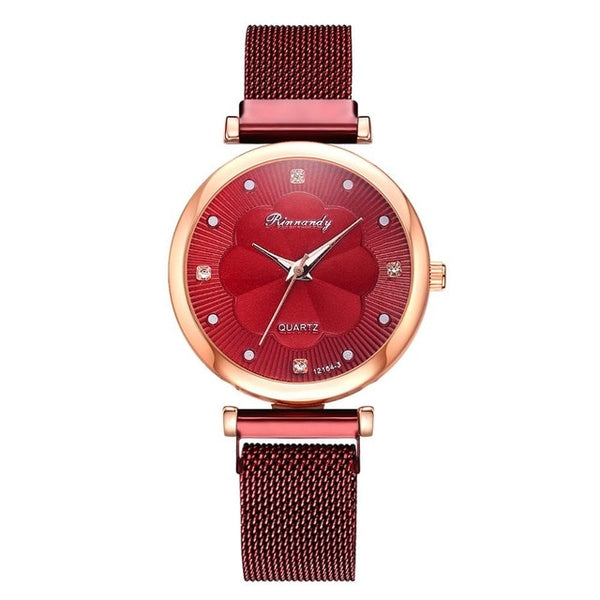 Vine red color  luxury wrist watch and bracelet set for women