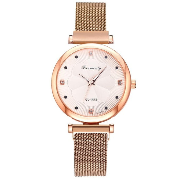 Rose gold color luxury wrist watch and bracelet set for women