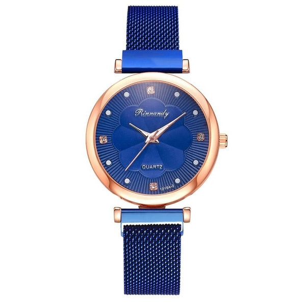 Blue  luxury wrist watch and bracelet set for women