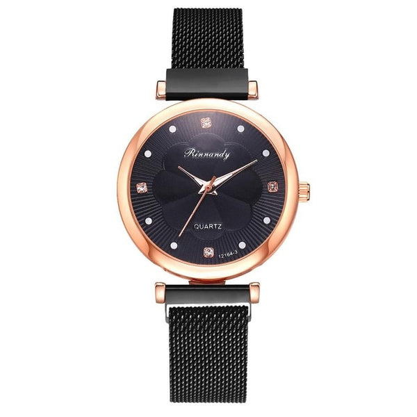 Black  luxury wrist watch and bracelet set for women