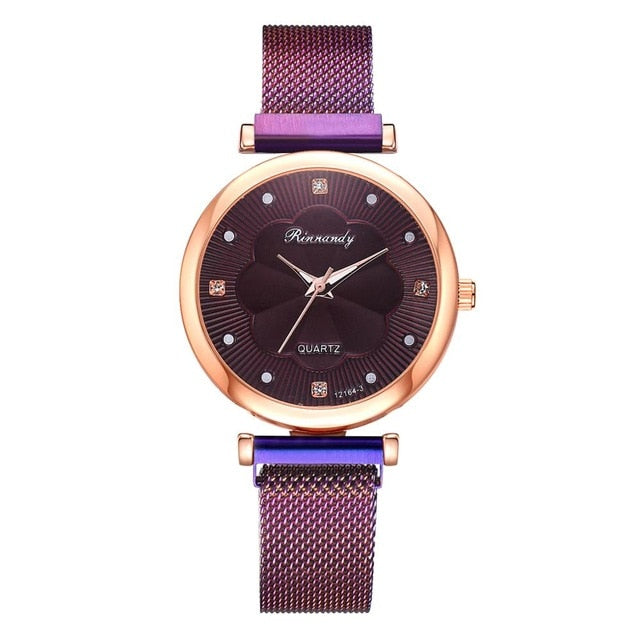 Purple  luxury wrist watch and bracelet set for women