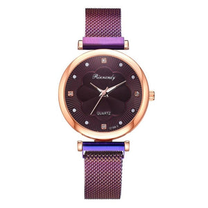 Purple  luxury wrist watch and bracelet set for women