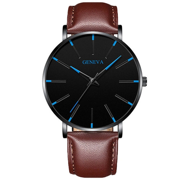 Ultra thin mens watch with leather strap 