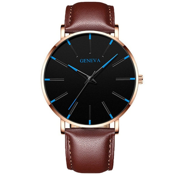 Stainless steel fashion watch for men leather strap