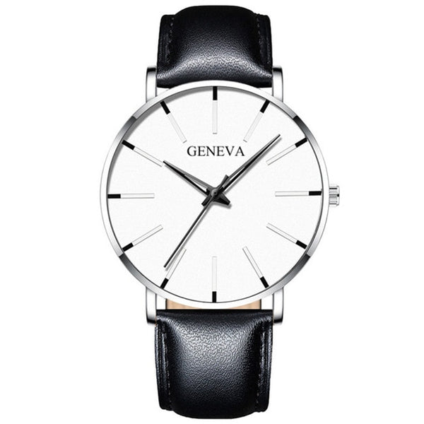 White mens fashion watch with leather straps 