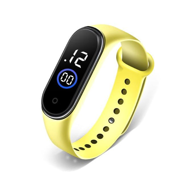 Yellow waterproof digital LED watches for kids 