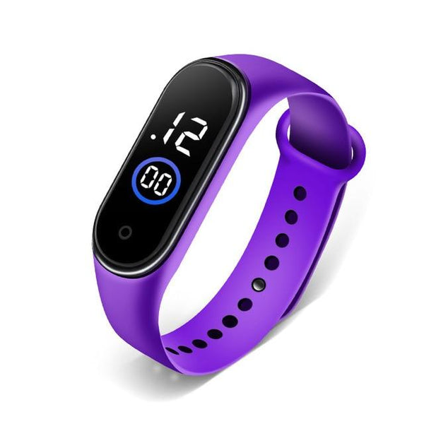 Purple waterproof digital LED watches for kids 