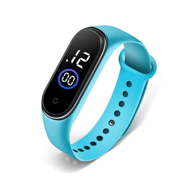 Sky blue waterproof digital LED watches for kids