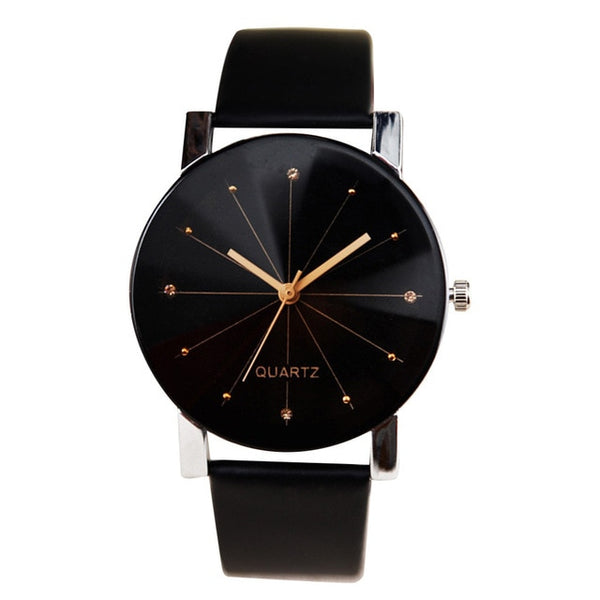 Black analog wrist watches with leather strap for men and women