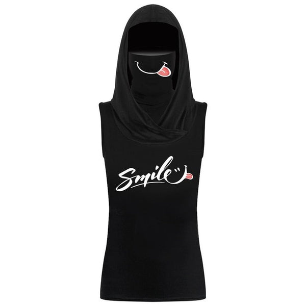 Sleeveless hooded t shirt tops with face mask for ladies