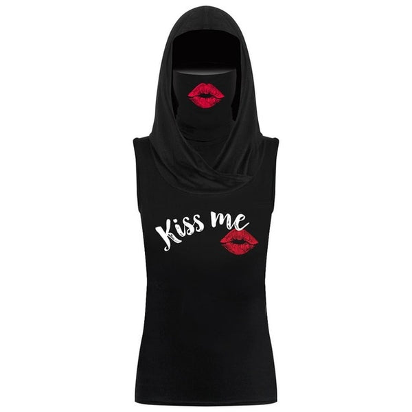 Sleeveless hooded t shirt tops with face mask for women 