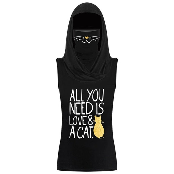 Sleeveless hooded t shirt tops with face mask for women 