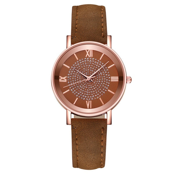 Classic wrist watches with leather strap for men and women