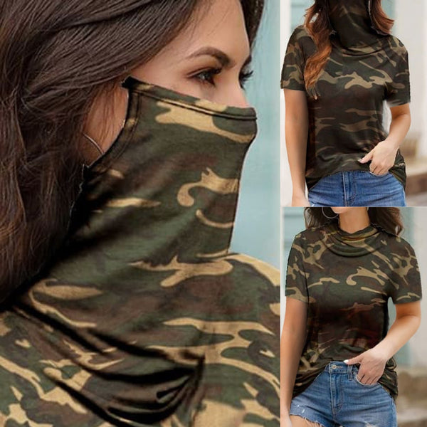 top selling 2020 Women's Casual Loose Round Neck Short Sleeve Face mask Top Blouse