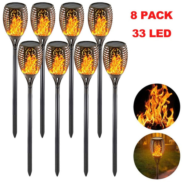 12LED 33LED Solar Flame Torch Light Flickering Waterproof Garden Decor