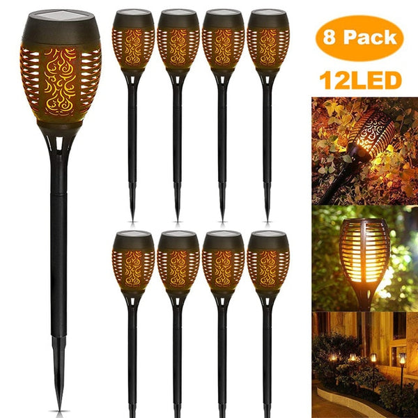 12LED 33LED Solar Flame Torch Light Flickering Waterproof Garden Decor