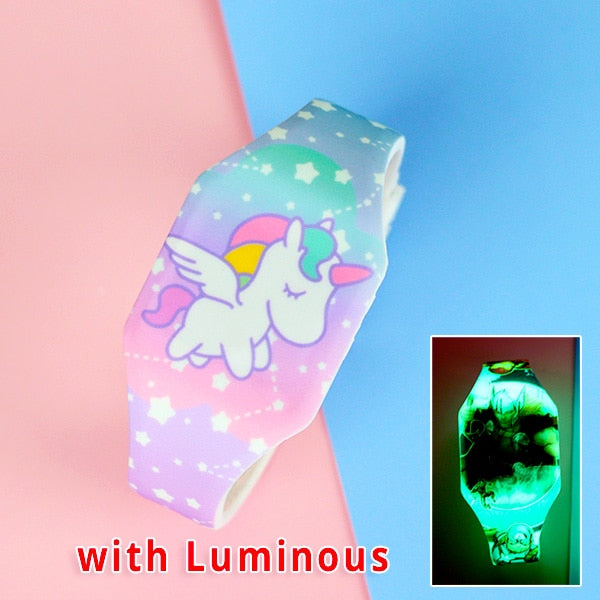 2020 Luminous Kids Watches Girls Cartoon Pattern LED Boys Watch Silicone Strap