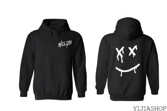 Black hoodie with smiley face and face mask for men and women