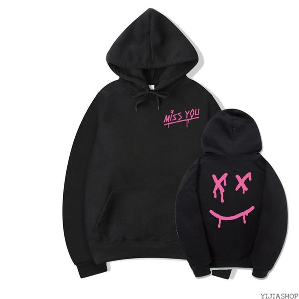 Black hoodie with smiley face and face mask for men and women