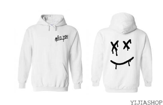 White hoodie with smiley face and face mask for men and women