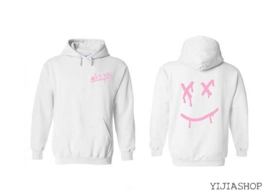 White hoodie with smiley face and face mask for men and women