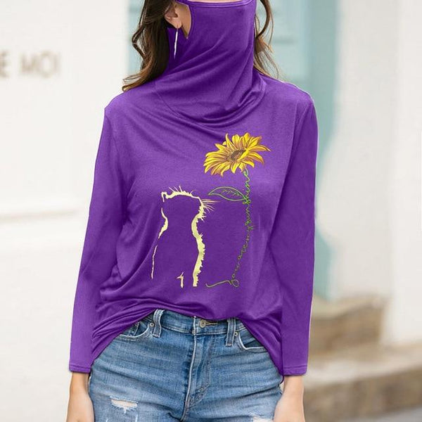 Purple flower t shirt with face mask for women 