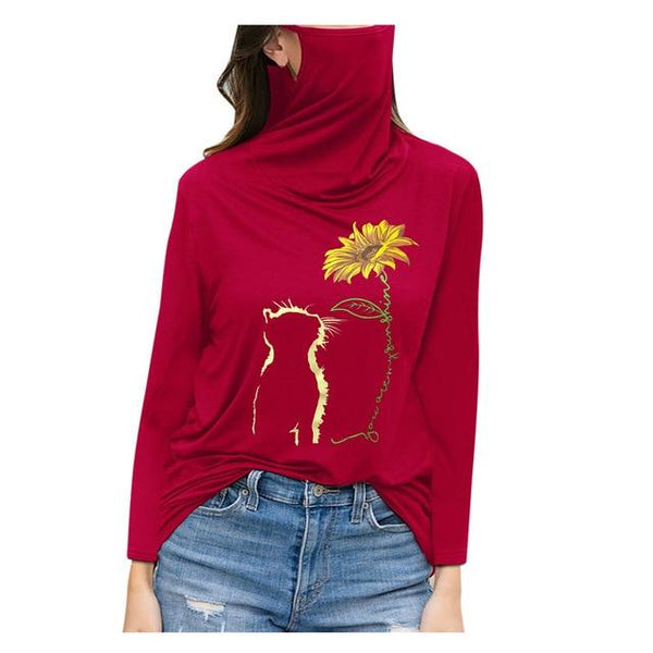 Red flower t shirt with face mask for women 