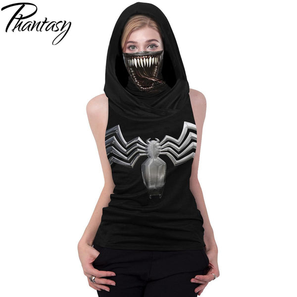 Sleeveless t shirt with 3D printing and face mask for women