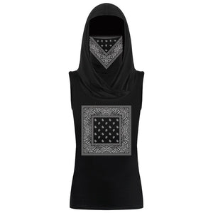 Phantasy Women T-shirts Fashion 3D Printed Mask T-Shirts Hooded Half Face Mask Tops Halloween Sleeveless Tshirt Set with Mask