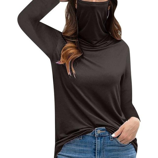 Red long sleeve blouse shirt with face mask 