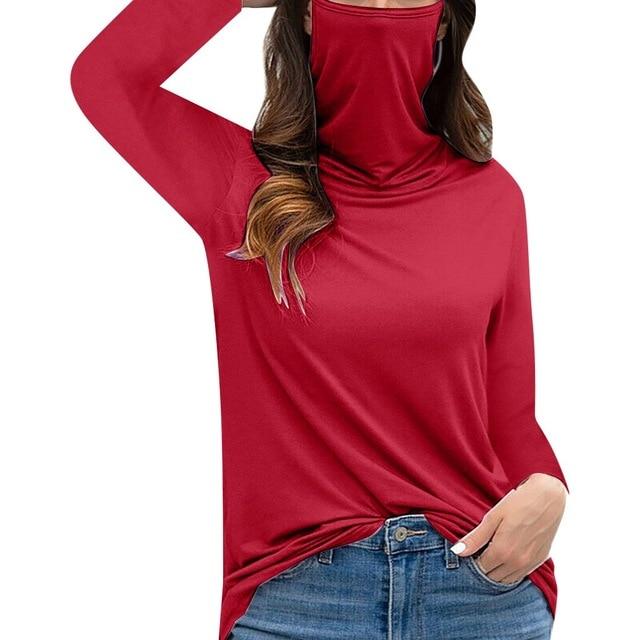 Red long sleeve blouse shirt with face mask 