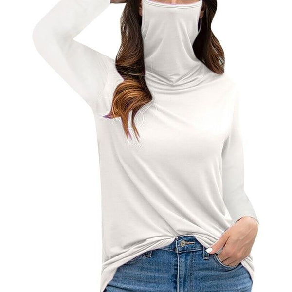 White long sleeve blouse shirt with face mask 