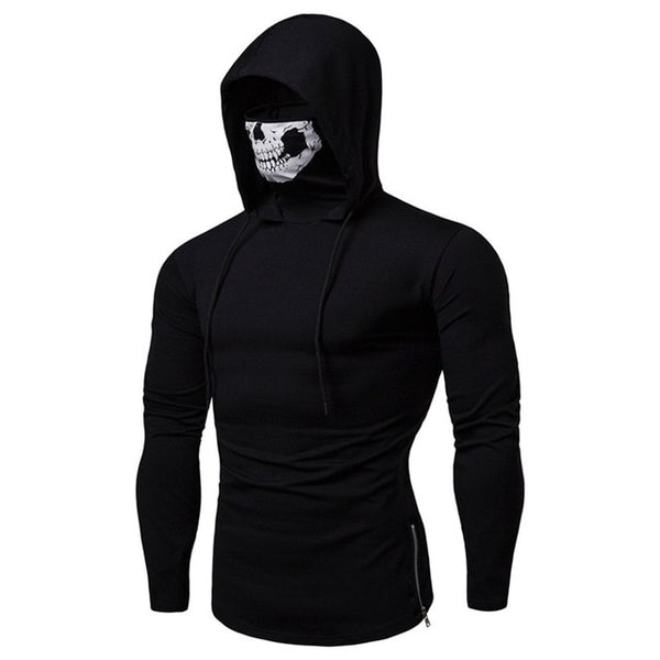 Full sleeve fitness hoodie for men with face mask black color 