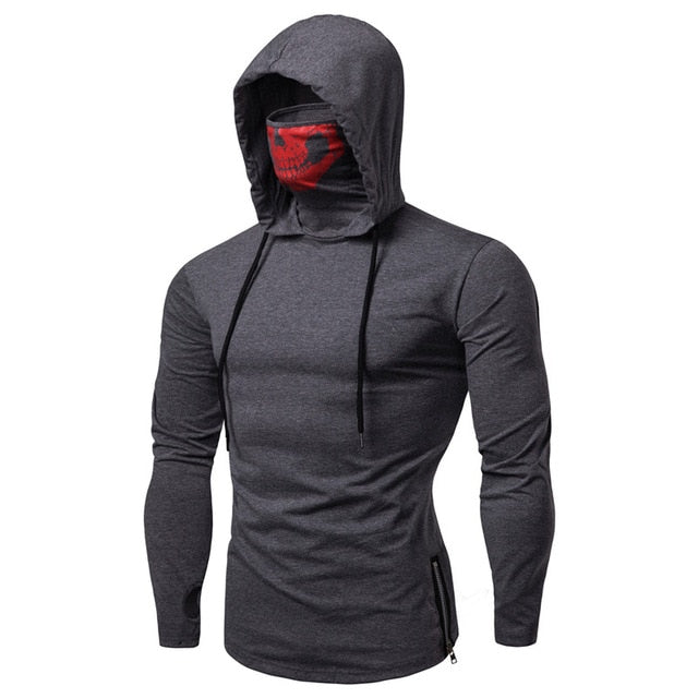 Full sleeve fitness hoodie for men dark grey color with face mask