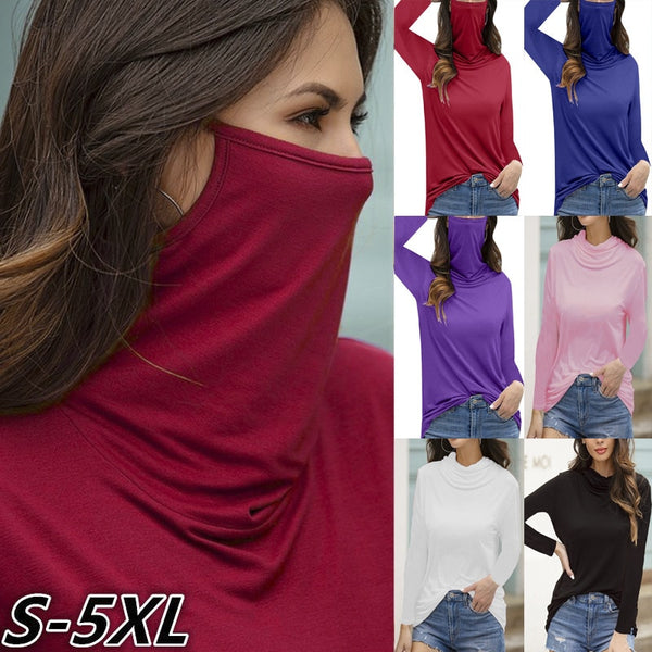 Solid color t shirt with dust proof face mask for women 