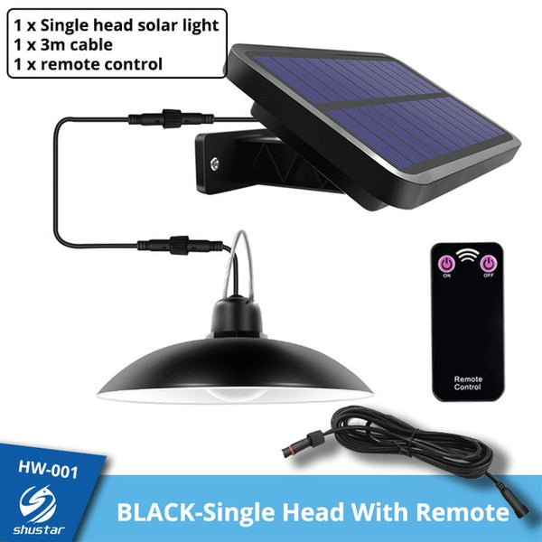 Waterproof single head black solar pendant light with remote 