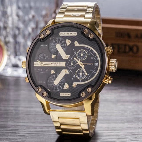 Golden color watch for men with stailess steel straps 