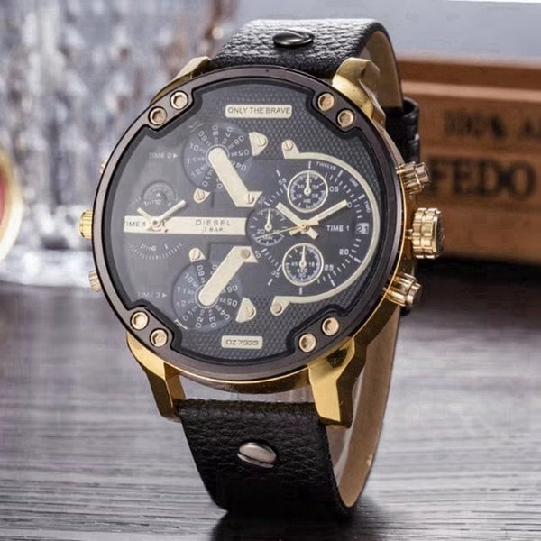 Golden watch with leather strap 