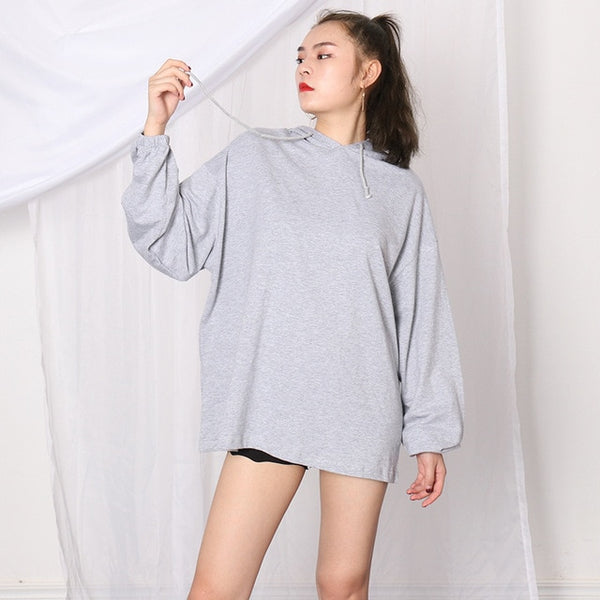 Long sleeve grey sweatshirt with hood and face mask for women 