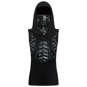 Phantasy Skull Skeleton T-shirts Women Print Clothing Hooded Face Mask Tshirt Halloween Cosplay Scarf Tops Sleeveless Streetwear