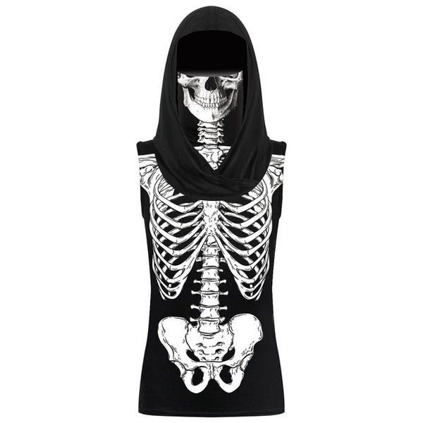 Phantasy Skull Skeleton T-shirts Women Print Clothing Hooded Face Mask Tshirt Halloween Cosplay Scarf Tops Sleeveless Streetwear