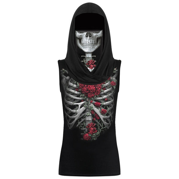 Phantasy Skull Skeleton T-shirts Women Print Clothing Hooded Face Mask Tshirt Halloween Cosplay Scarf Tops Sleeveless Streetwear