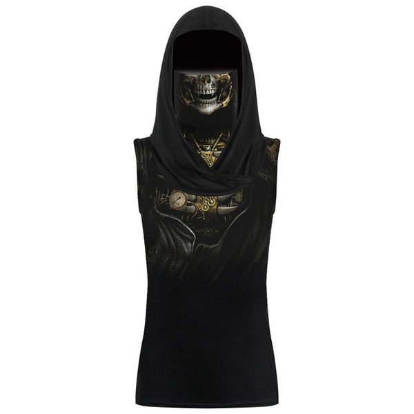 Phantasy Skull Skeleton T-shirts Women Print Clothing Hooded Face Mask Tshirt Halloween Cosplay Scarf Tops Sleeveless Streetwear