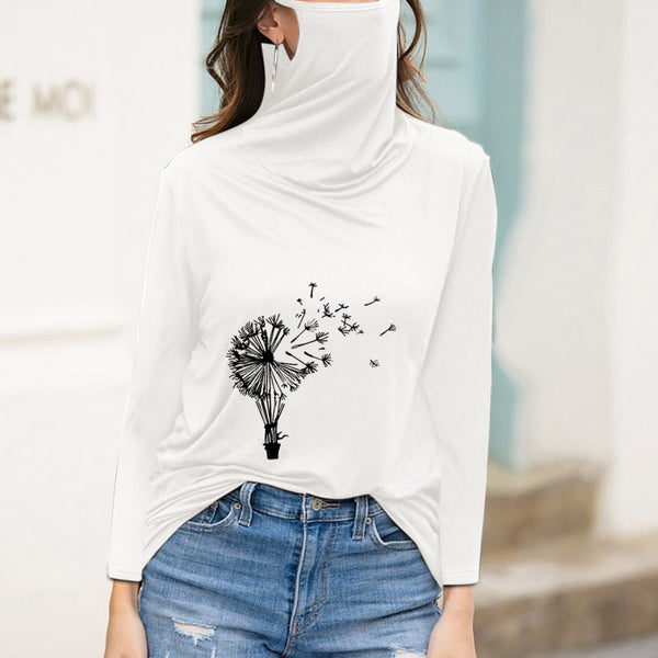 Casual autum long sleeve t shirt with mask for women white color