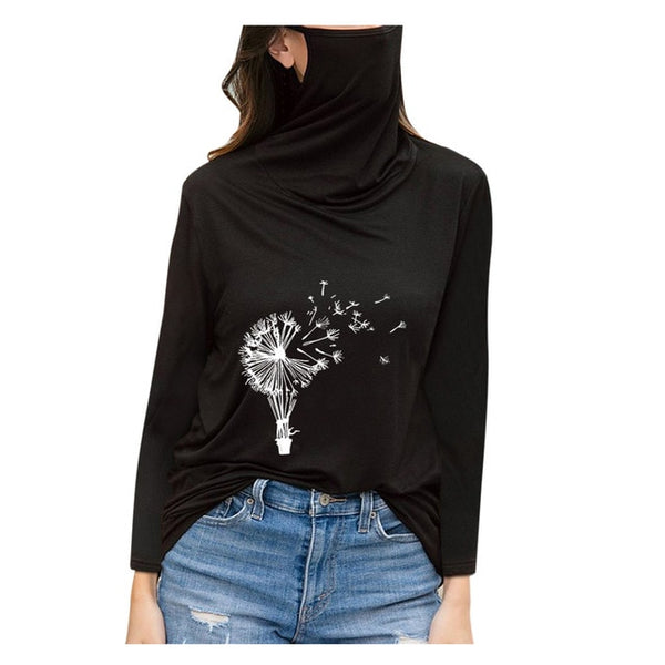 Casual autum long sleeve t shirt with mask for women black color